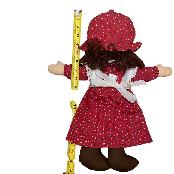 Vintage Rag Doll With Red Floral Dress & Bonnet 17" - Picture 4 of 5